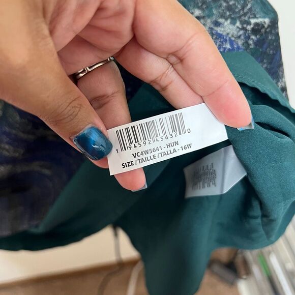 Vince Camuto Plus Size V Neck Cap Sleeve Green Jacquard Dress 16W Women - Picture 6 of 10